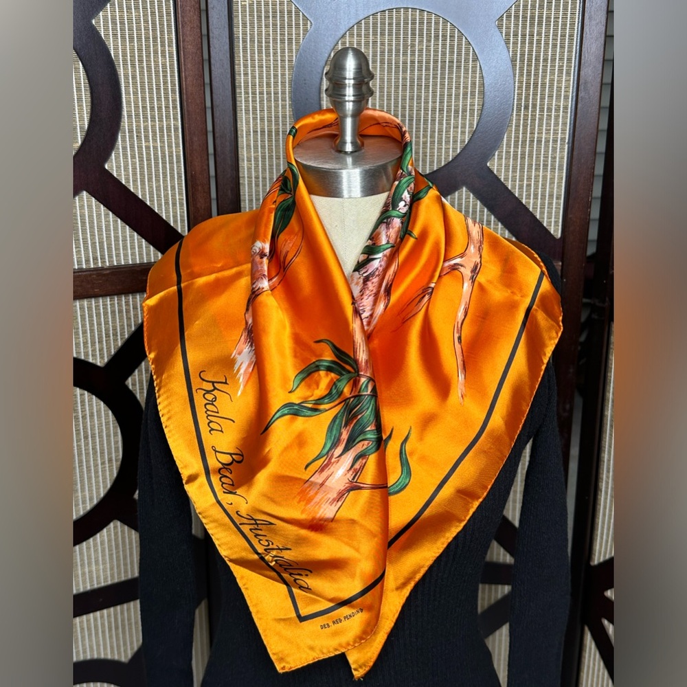 Beautiful bright orange Australian scarfs depicting sweet koala bears RARE FIND